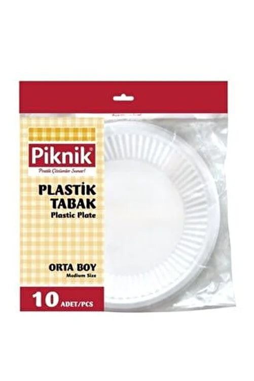 Piknik Kullan-At Plastik Tabak 10'Lu Orta Beyaz 17 cm